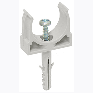 Держатель для трубы 16мм пластик серый IEK 10шт с дюбелем